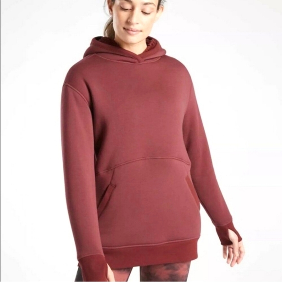 Athleta Solstice Reversible Sherpa Crew Womens Sweater Hoodie Maple Red XSmall - Picture 1 of 13